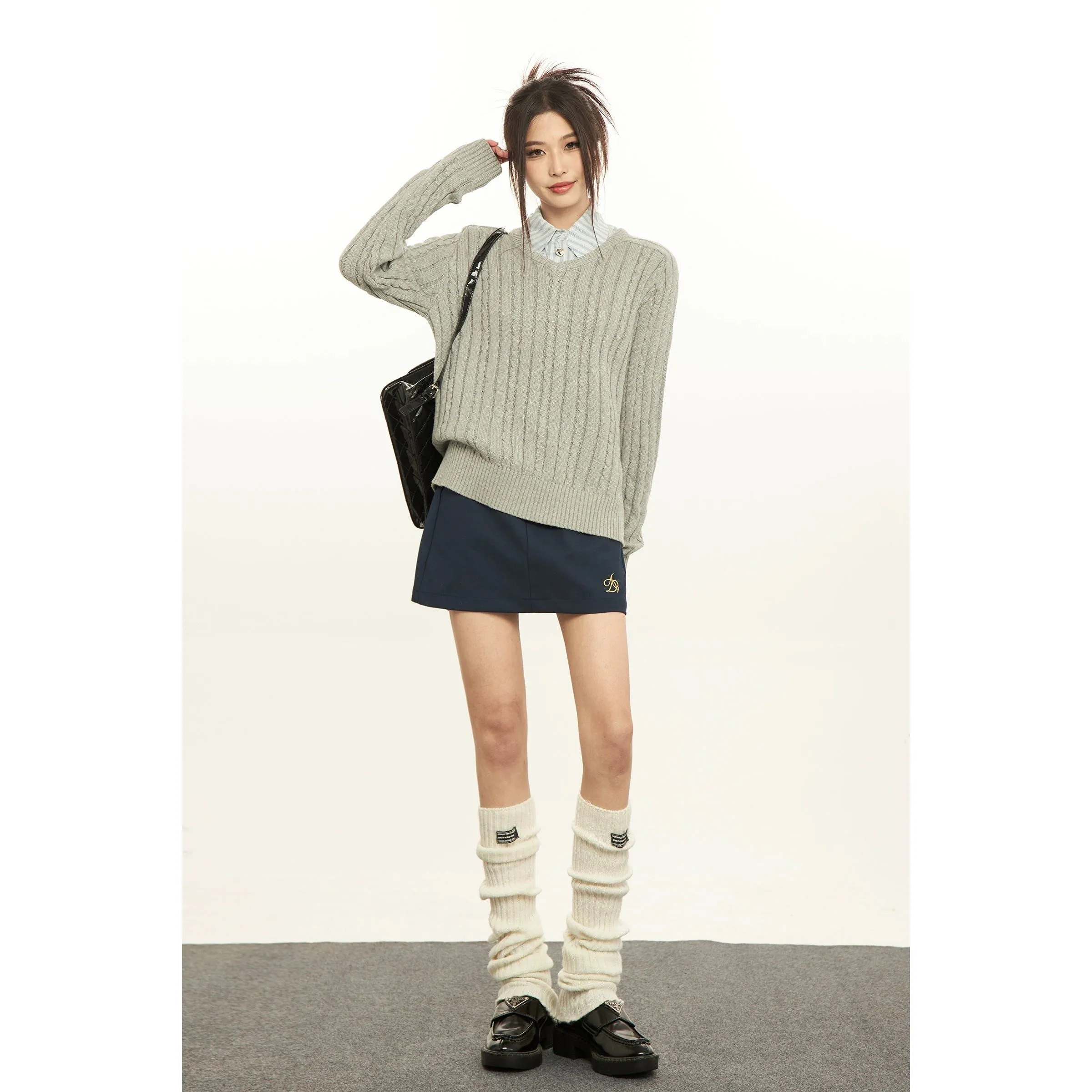 Mina Cozy Fit Cable Knit V-Neck Sweater