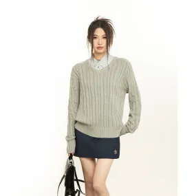 Mina Cozy Fit Cable Knit V-Neck Sweater