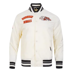 NFL CINCINNATI BENGALS RETRO CLASSIC MEN'S RIB SATIN JACKET (EGGSHELL/ BLACK)