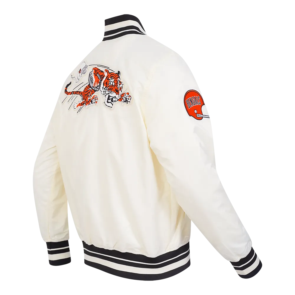NFL CINCINNATI BENGALS RETRO CLASSIC MEN'S RIB SATIN JACKET (EGGSHELL/ BLACK)