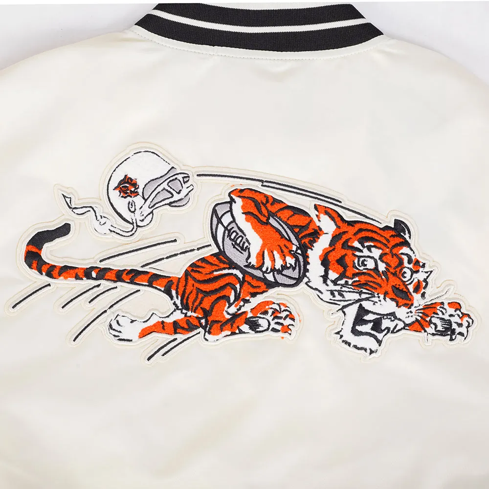 NFL CINCINNATI BENGALS RETRO CLASSIC MEN'S RIB SATIN JACKET (EGGSHELL/ BLACK)