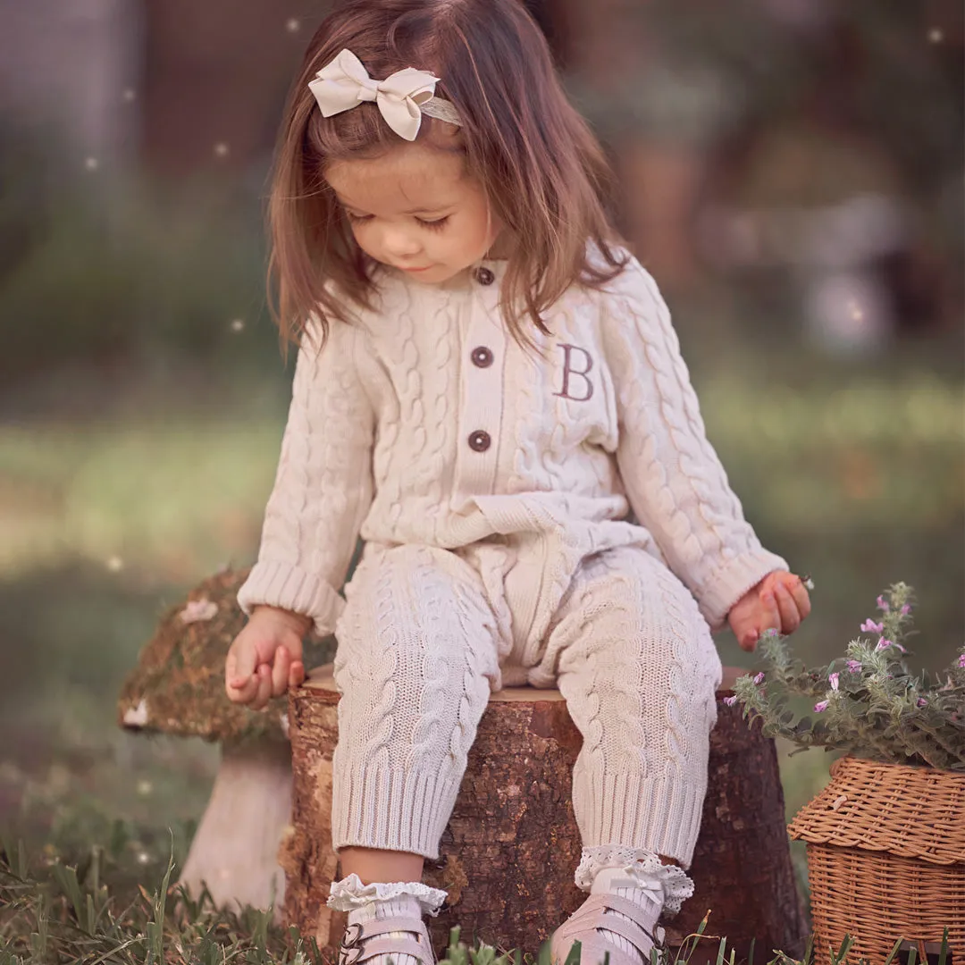 Pale Pink Horseshoe Cable Knit Baby Jumpsuit - Select Size