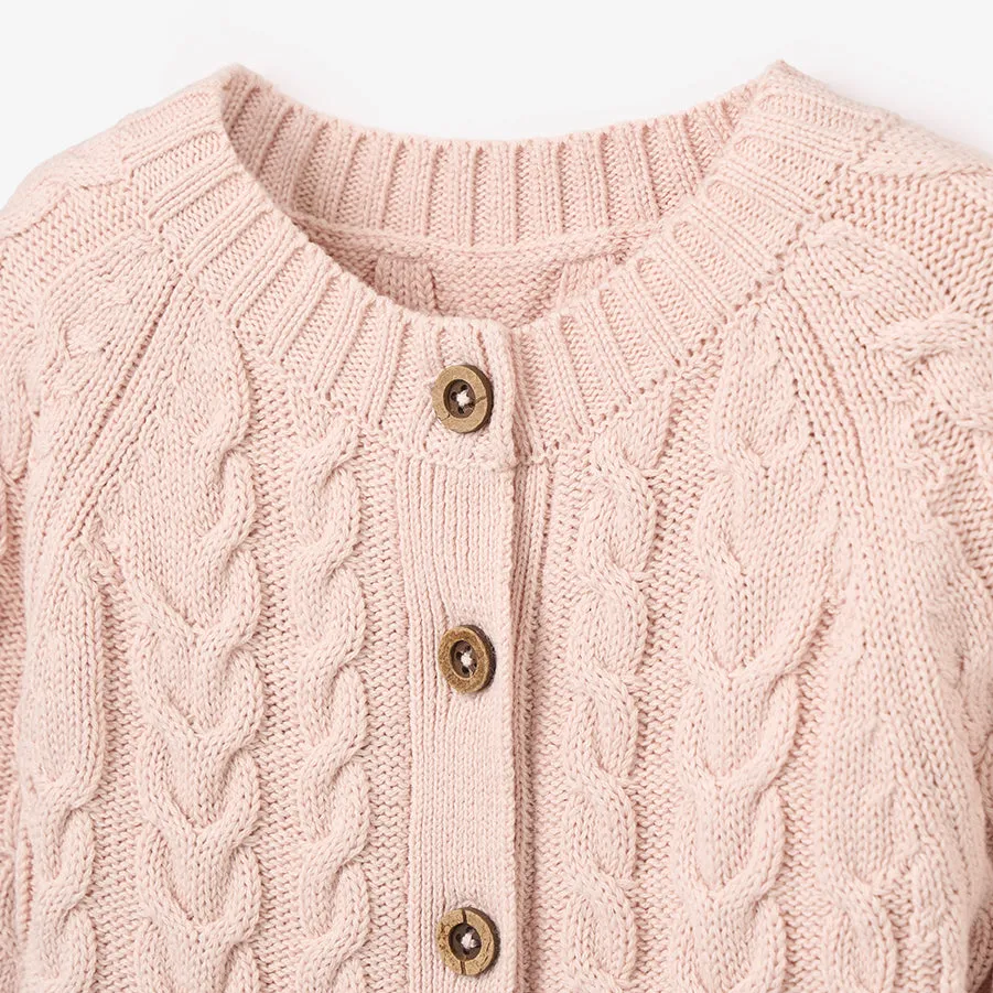 Pale Pink Horseshoe Cable Knit Baby Jumpsuit - Select Size