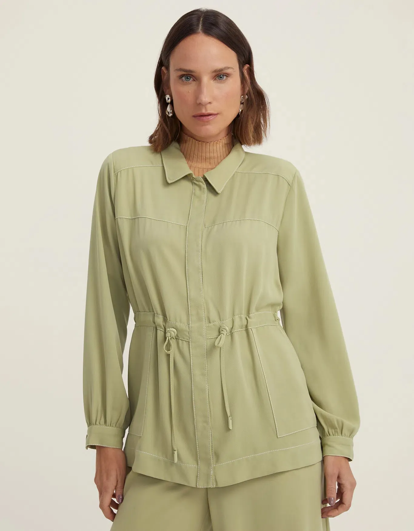 Parka Pesponto Contraste Verde Shoulder