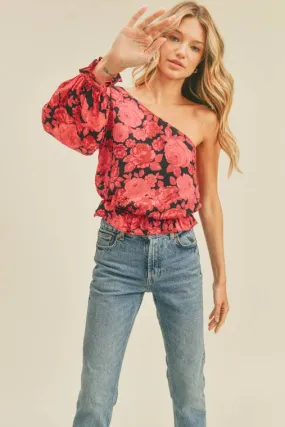 Pink Floral One Shoulder Top