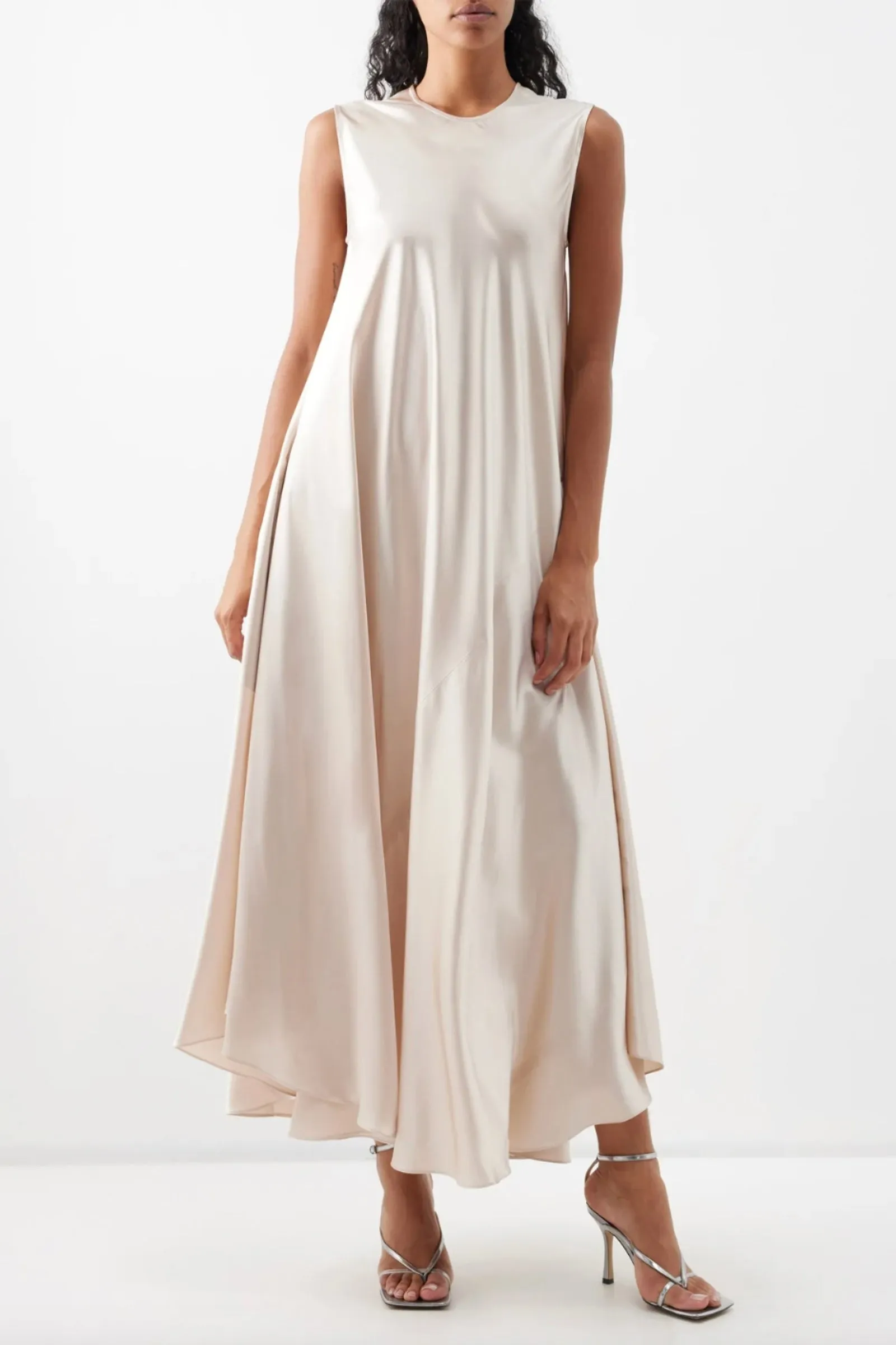 Pink Panelled Silk-Satin Full Slip Dress