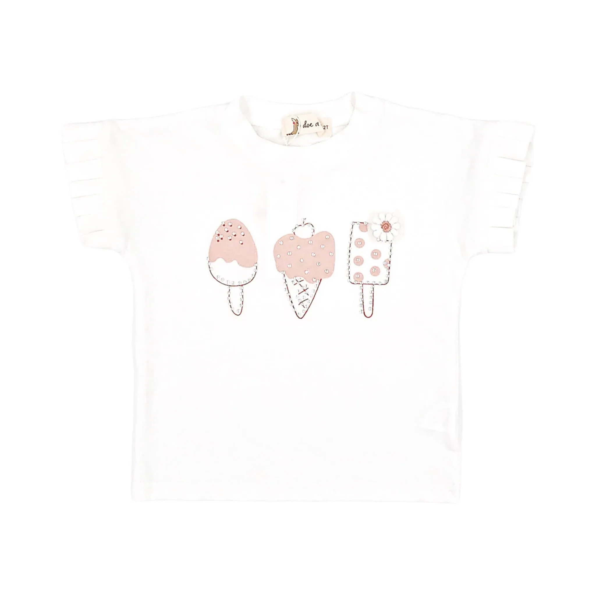 Pink  Ruffle Sleeves 3 Ice Cream Tee