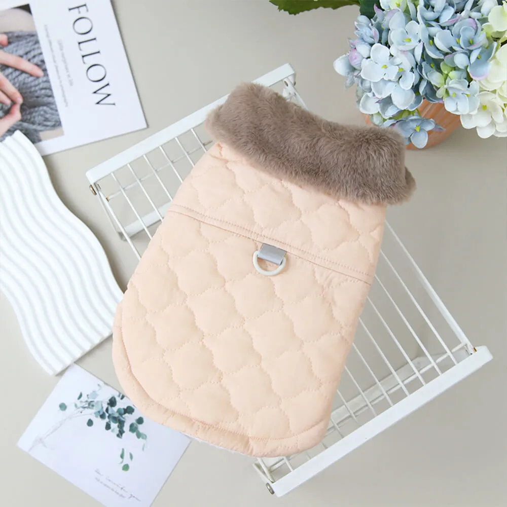 Plush Quilted Warm Faux Fur Collar Dog Jacket