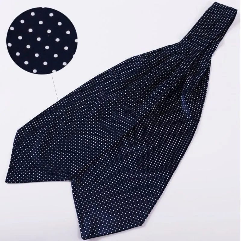 Polka Dot Ascot Cravat Scarf - NAVY BLUE/SILVER-1