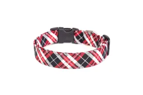 Red, Black & White Tartan Plaid Dog Collar