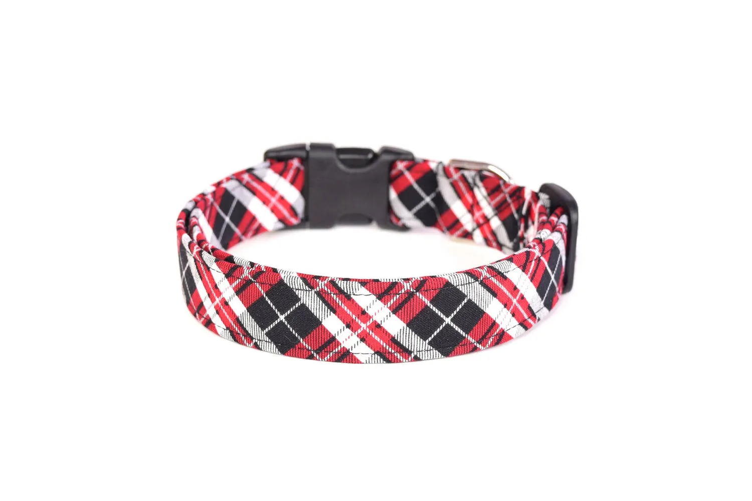 Red, Black & White Tartan Plaid Dog Collar