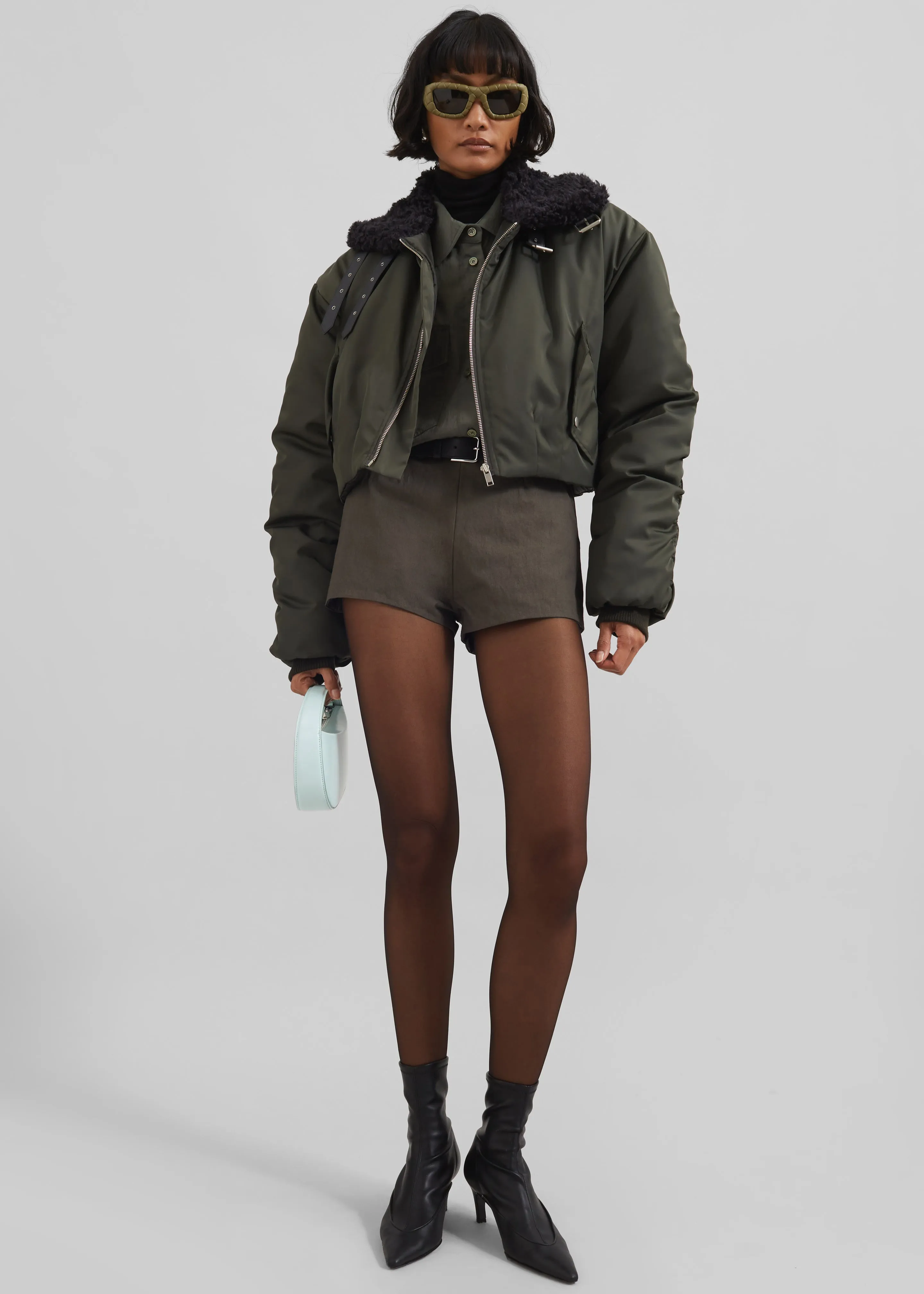 Riano Cropped Bomber Jacket - Khaki