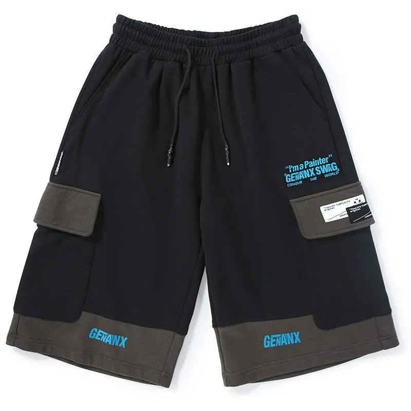 Safari Style Color Block Print Pocket Casual Shorts