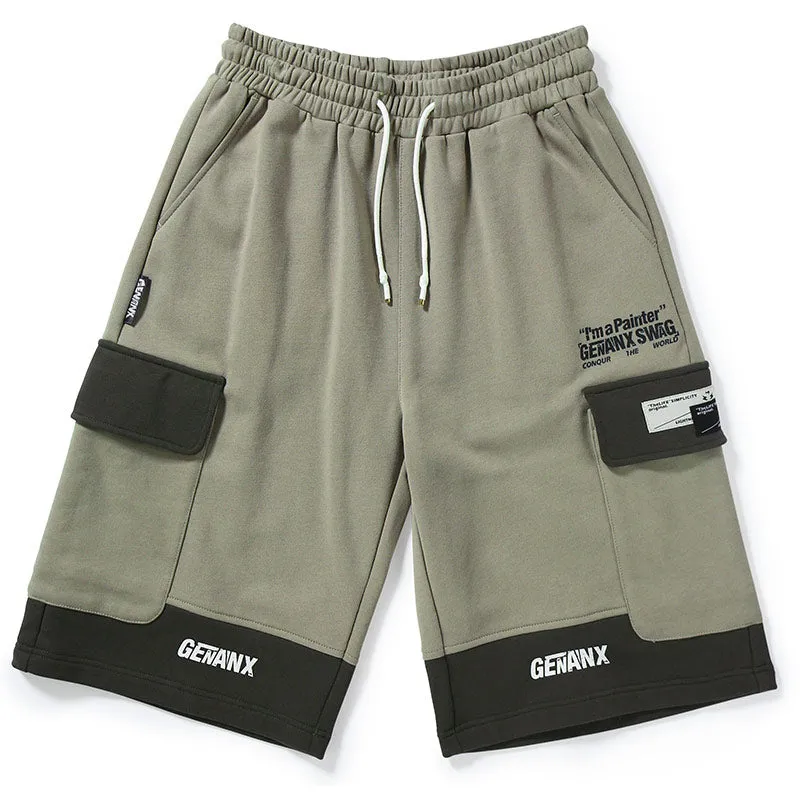 Safari Style Color Block Print Pocket Casual Shorts