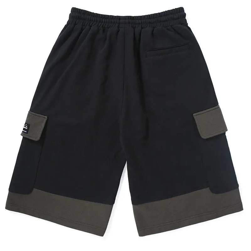 Safari Style Color Block Print Pocket Casual Shorts