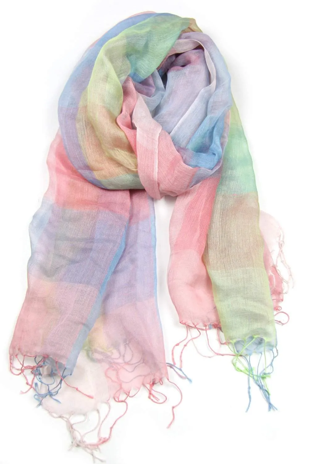Scarf / Pastel Blue Green Peach / Plaid / Unisex