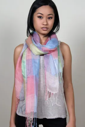 Scarf / Pastel Blue Green Peach / Plaid / Unisex