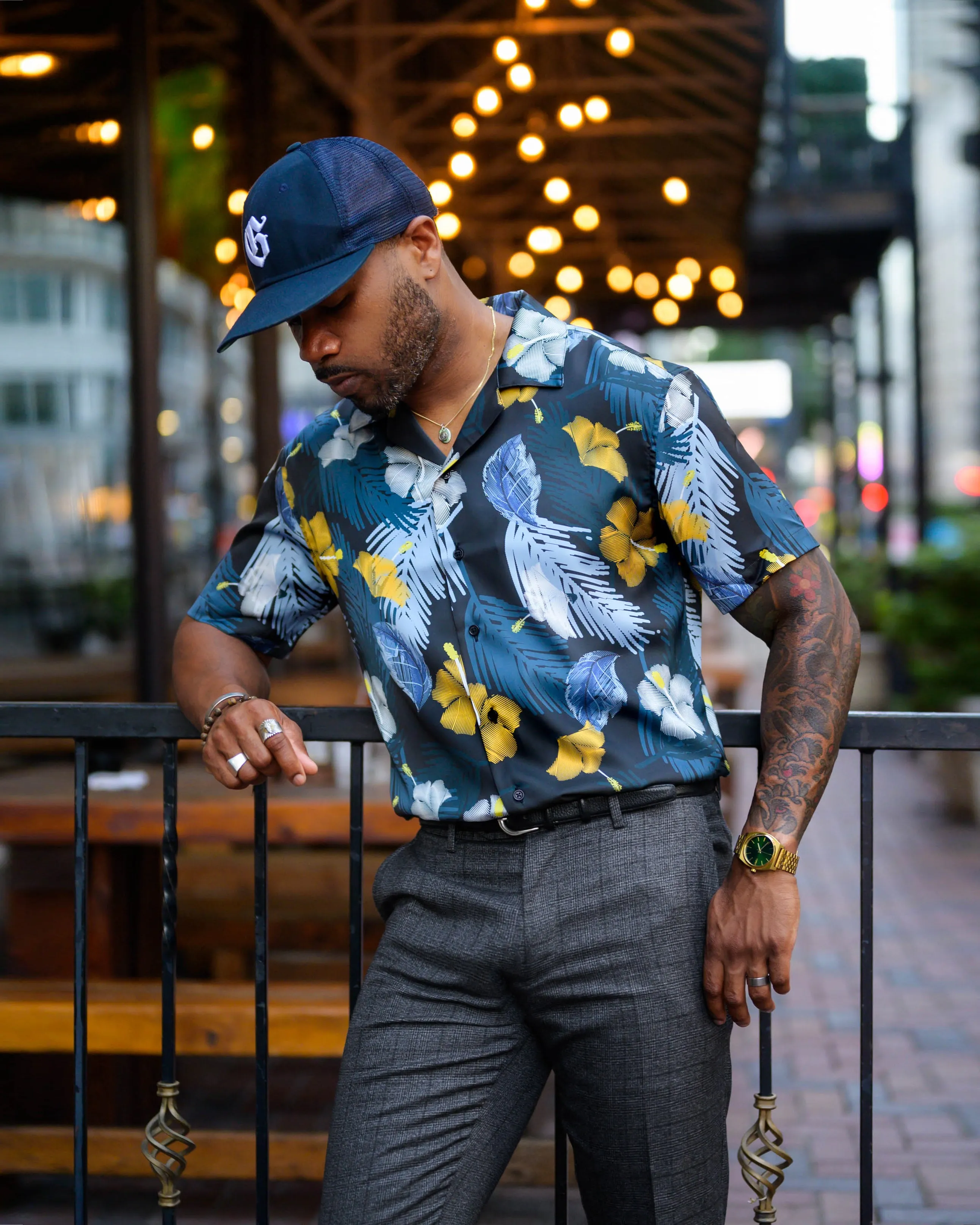 SG Camp Collar Shirt - Navy Hibiscus
