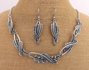 Silver Fern Collar Necklace & Earrings Set