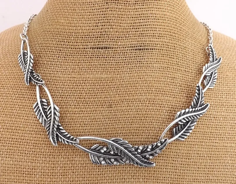 Silver Fern Collar Necklace & Earrings Set