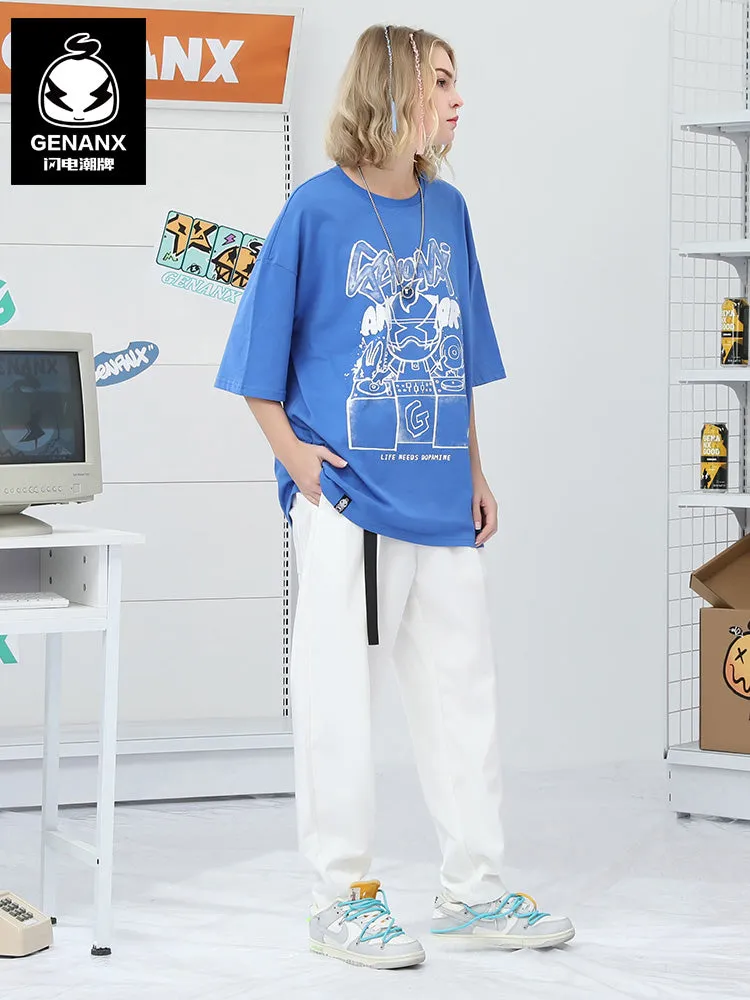 Simple style fun buckle belt buckle O-shaped small feet solid color casual pants