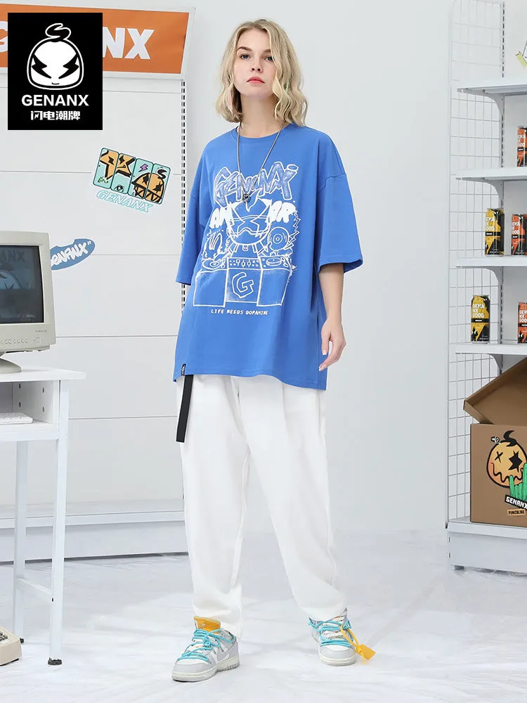 Simple style fun buckle belt buckle O-shaped small feet solid color casual pants