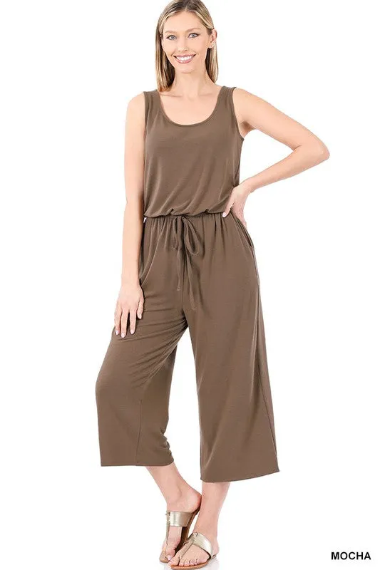 Sleeveless Capri Jumpsuit - black and mocha