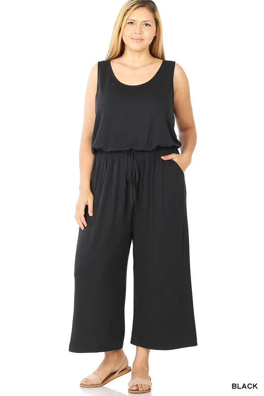 Sleeveless Capri Jumpsuit - black and mocha