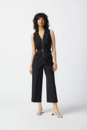 Sleeveless Zip Front Jump Suit W/Belt