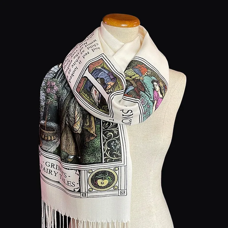 Snow White Scarf Shawl Wrap. Book scarf, Literary scarf, Classic Literature, Brothers Grimm fairy tale