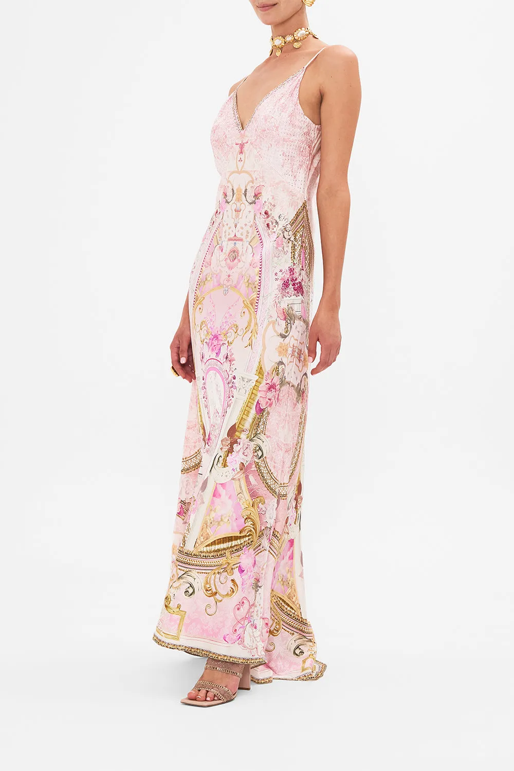 V NECK FULL LENGTH BIAS SLIP DRESS FRESCO FAIRYTALE