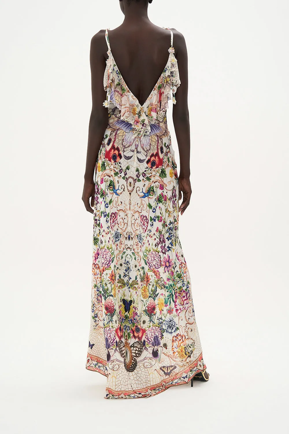 V NECK FULL LENGTH BIAS SLIP DRESS QUEENS BEE HIVE