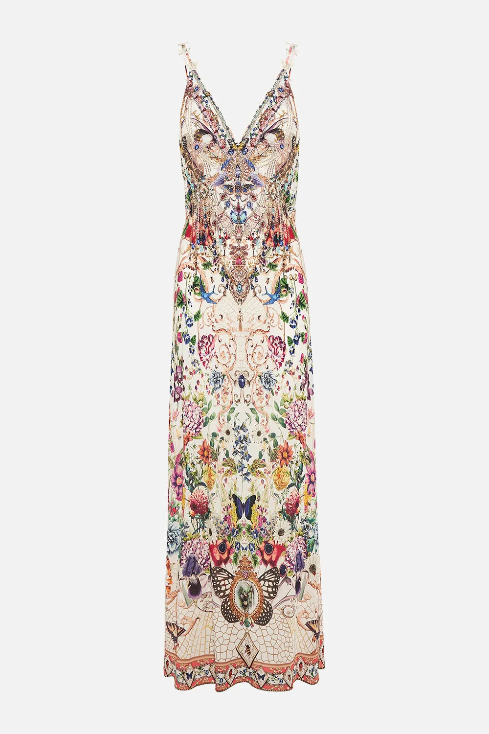 V NECK FULL LENGTH BIAS SLIP DRESS QUEENS BEE HIVE