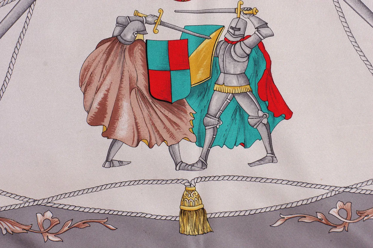 Vintage Celine Paris Silk Twill Scarf Jousting Knights Pattern