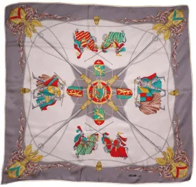 Vintage Celine Paris Silk Twill Scarf Jousting Knights Pattern