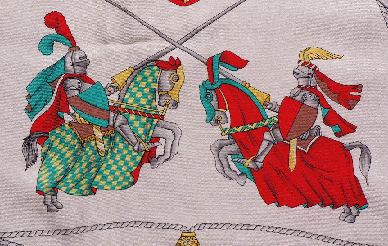 Vintage Celine Paris Silk Twill Scarf Jousting Knights Pattern