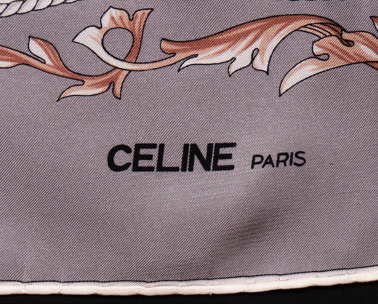 Vintage Celine Paris Silk Twill Scarf Jousting Knights Pattern
