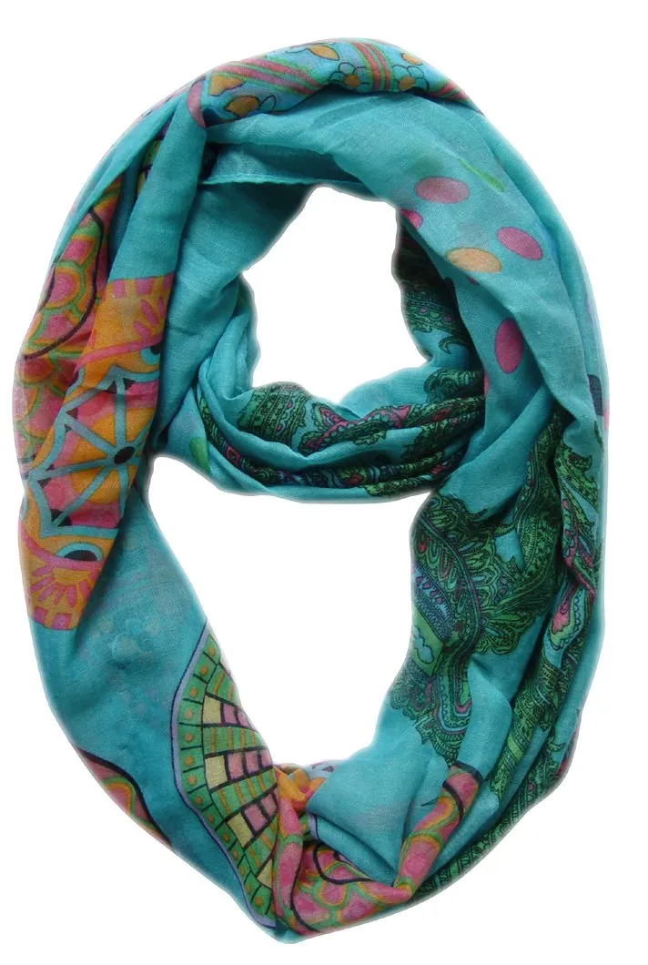 Vivid & Lively Lightweight Paisley Damask Infinity Loop Scarf