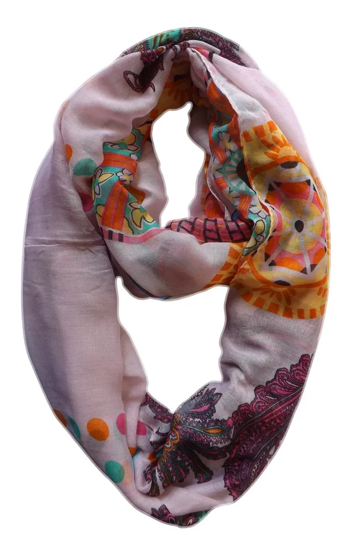 Vivid & Lively Lightweight Paisley Damask Infinity Loop Scarf