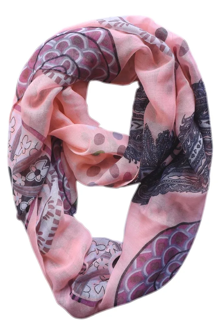 Vivid & Lively Lightweight Paisley Damask Infinity Loop Scarf