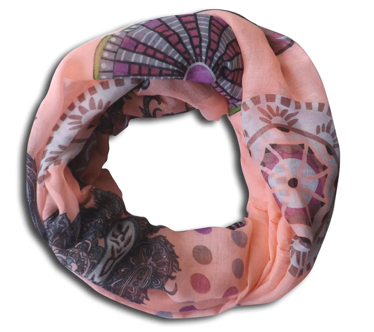 Vivid & Lively Lightweight Paisley Damask Infinity Loop Scarf