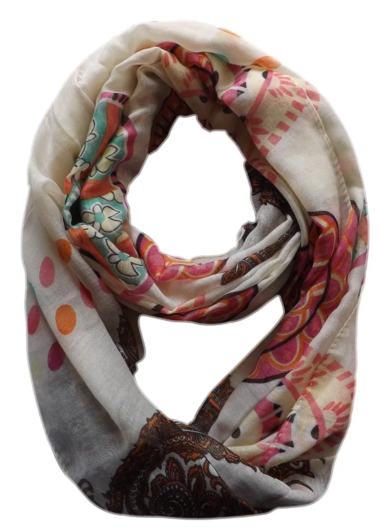 Vivid & Lively Lightweight Paisley Damask Infinity Loop Scarf