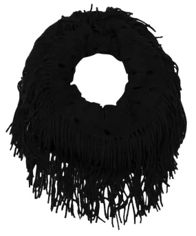 Warm Bohemian Crochet Hand Knitted Fringe Infinity Loop Scarf Wrap Black