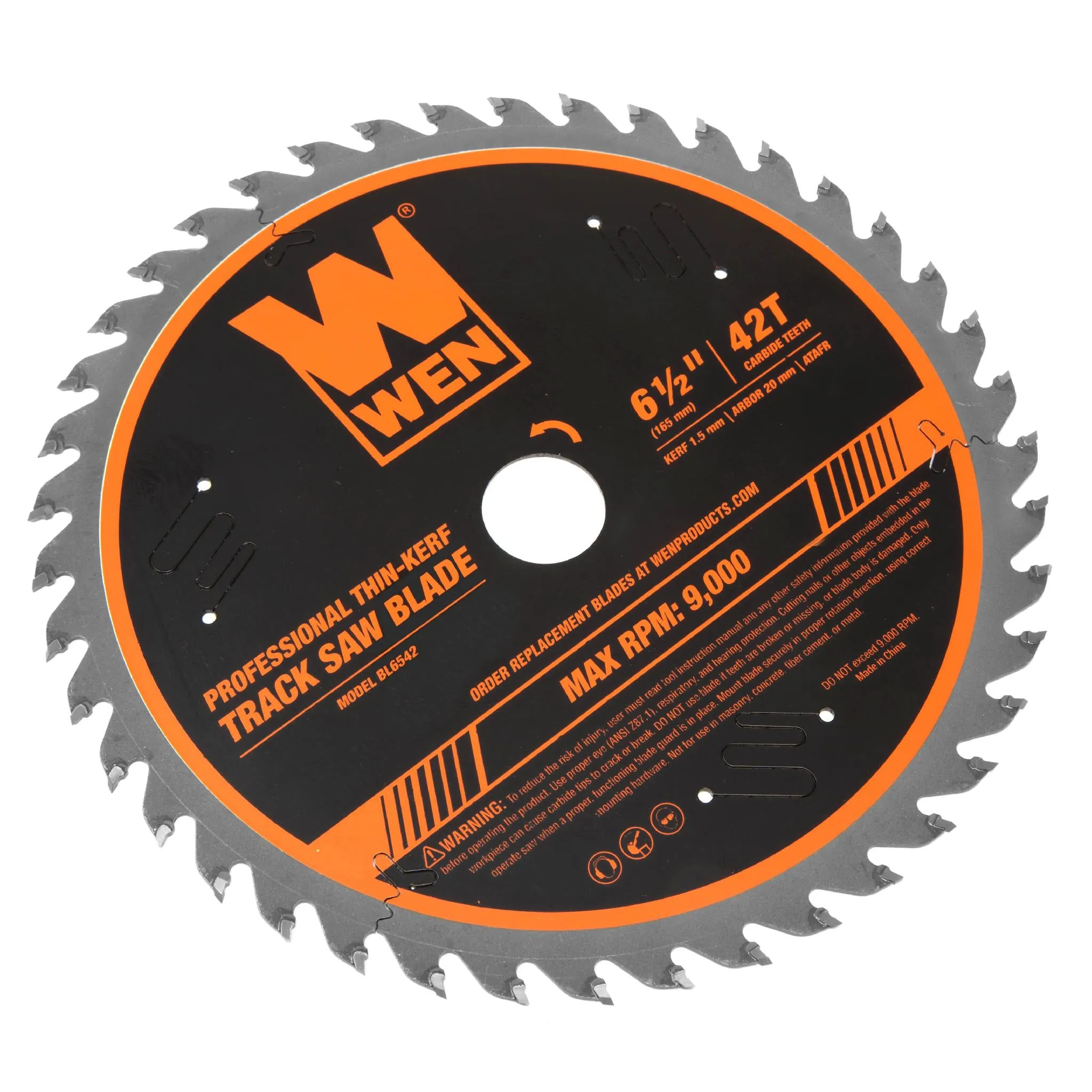 WEN BL6542 6.5-Inch 42-Tooth Carbide-Tipped Thin-Kerf Professional ATAFR Track Saw Blade