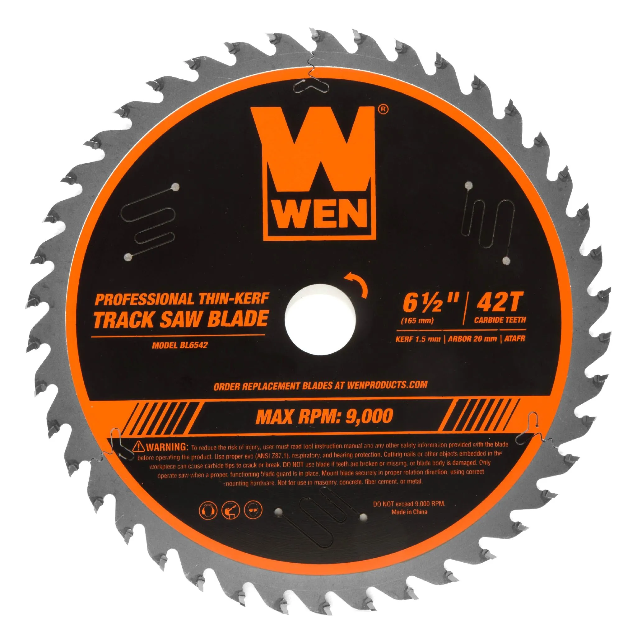 WEN BL6542 6.5-Inch 42-Tooth Carbide-Tipped Thin-Kerf Professional ATAFR Track Saw Blade
