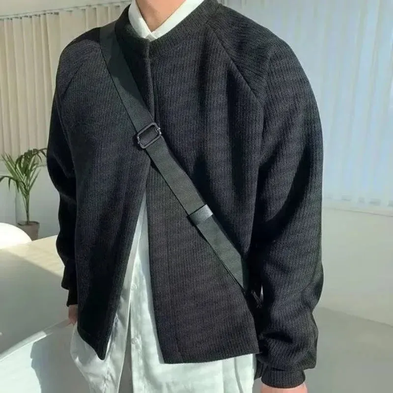 Wiaofellas Autumn/winter Round Neck Knitted Cardigan Jacket for Men's Korean Version Trendy Loose Fitting Japanese Versatile Sweater Jacket