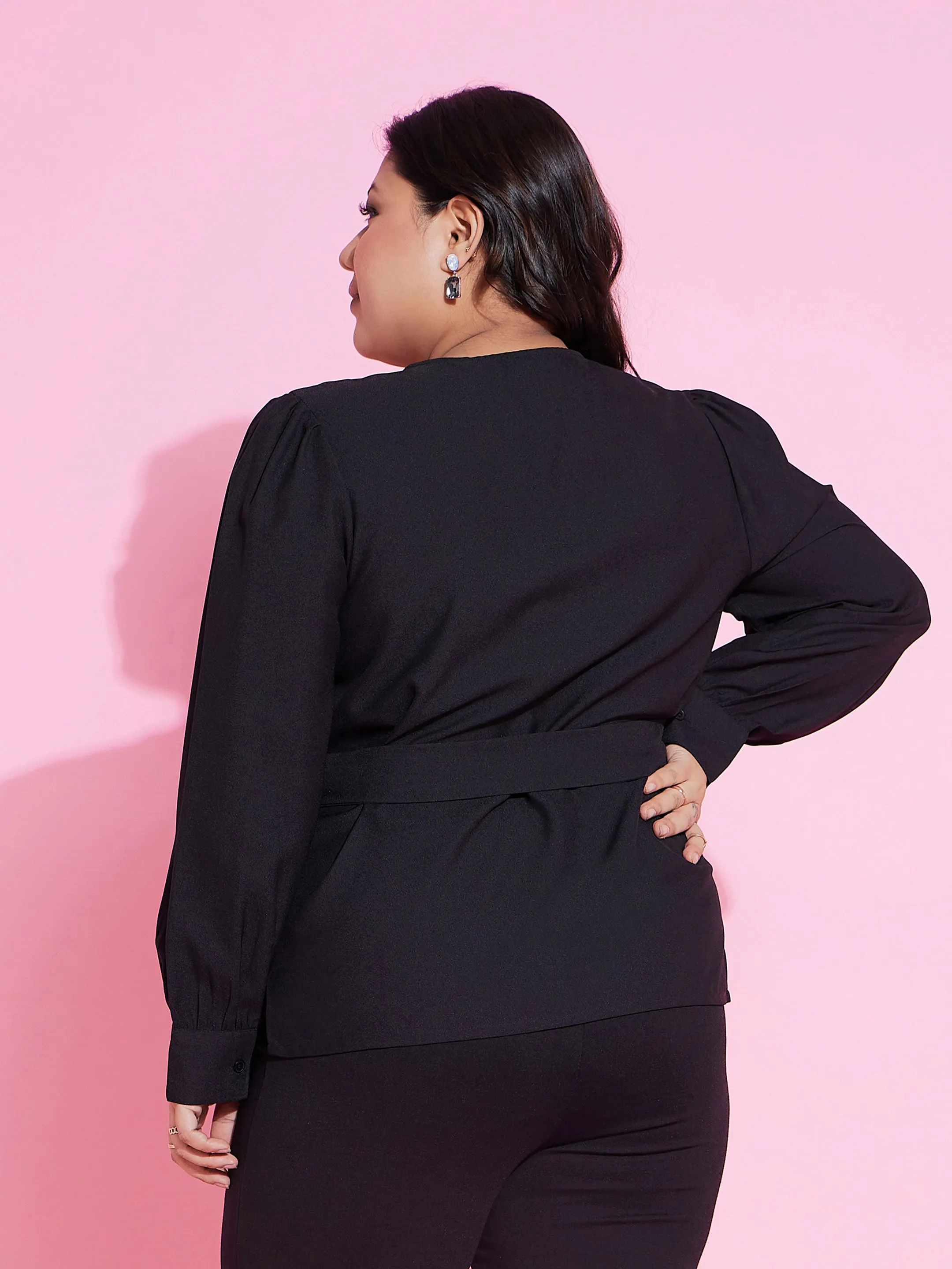 Women Black Side Knot Peplum Top