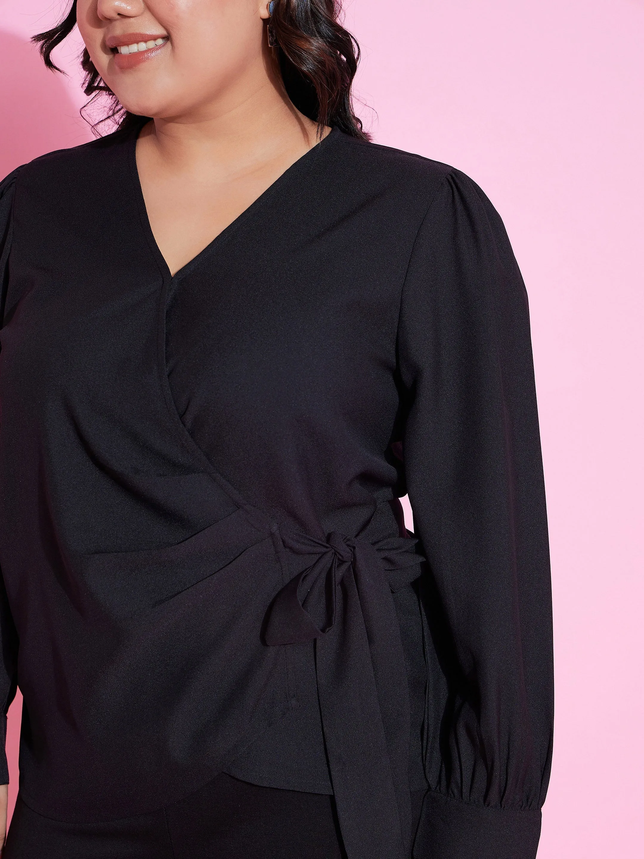 Women Black Side Knot Peplum Top