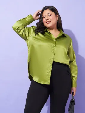 Women Olive Regular Satin Shirt