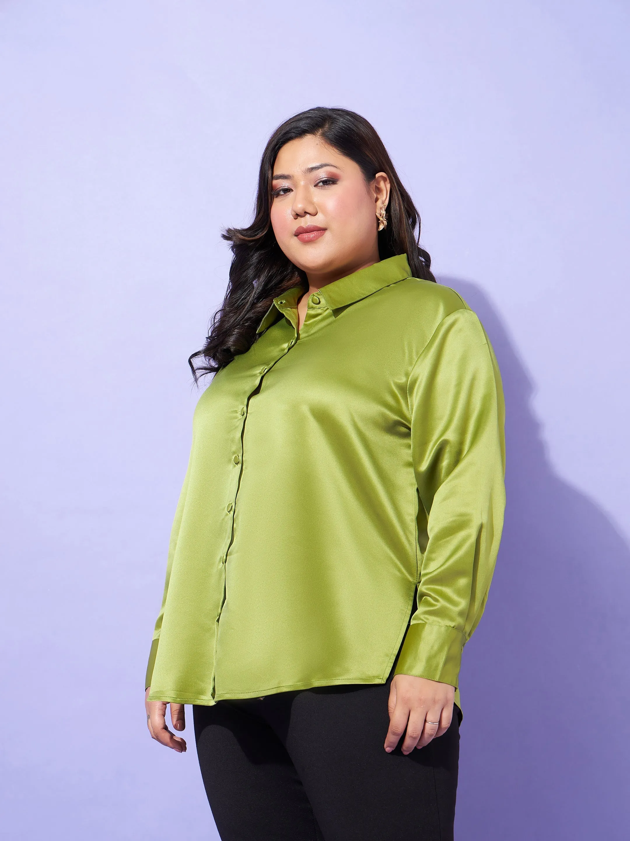 Women Olive Regular Satin Shirt